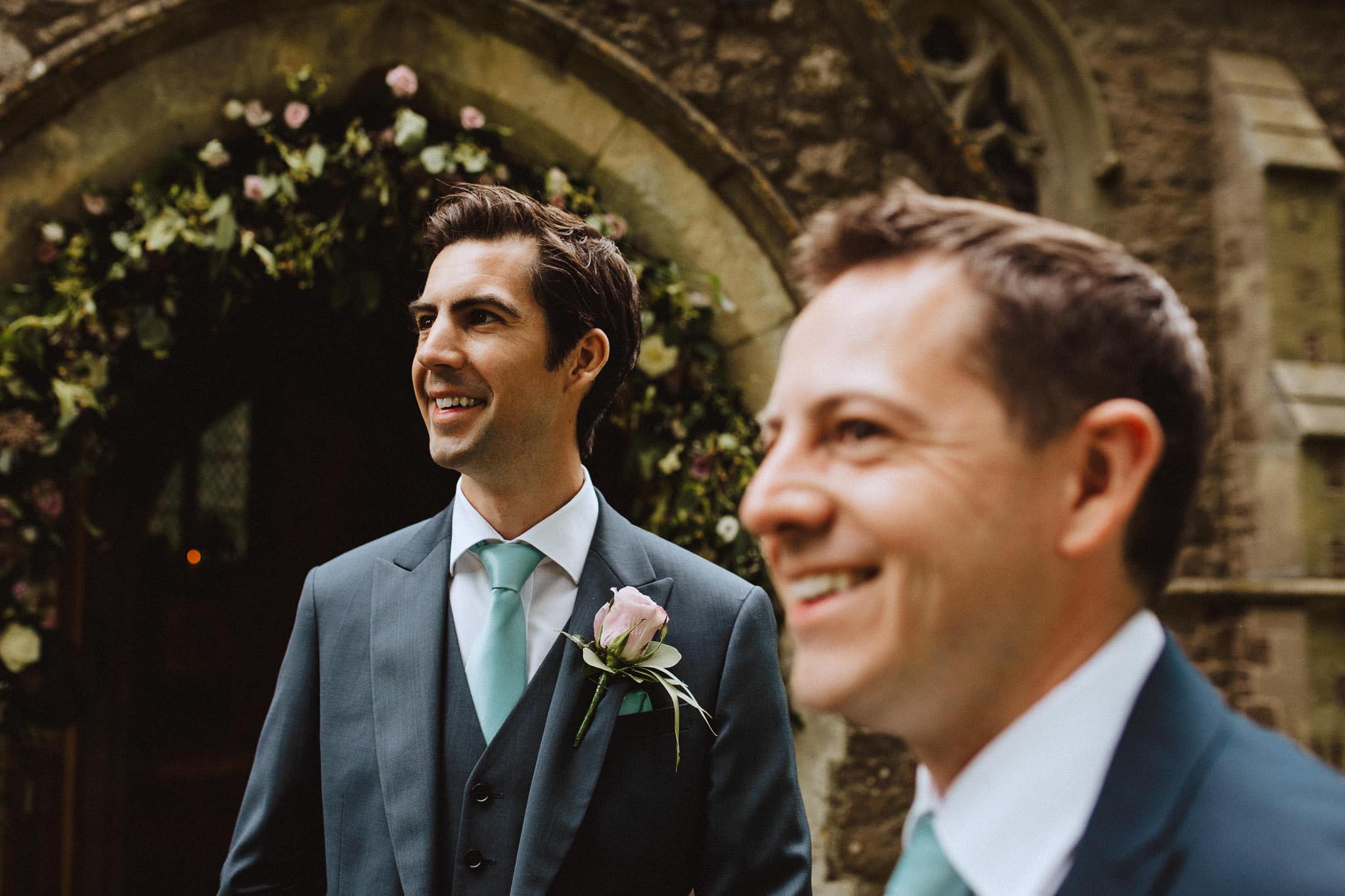 Groom waiting outside the Church at his Leicestershire wedding