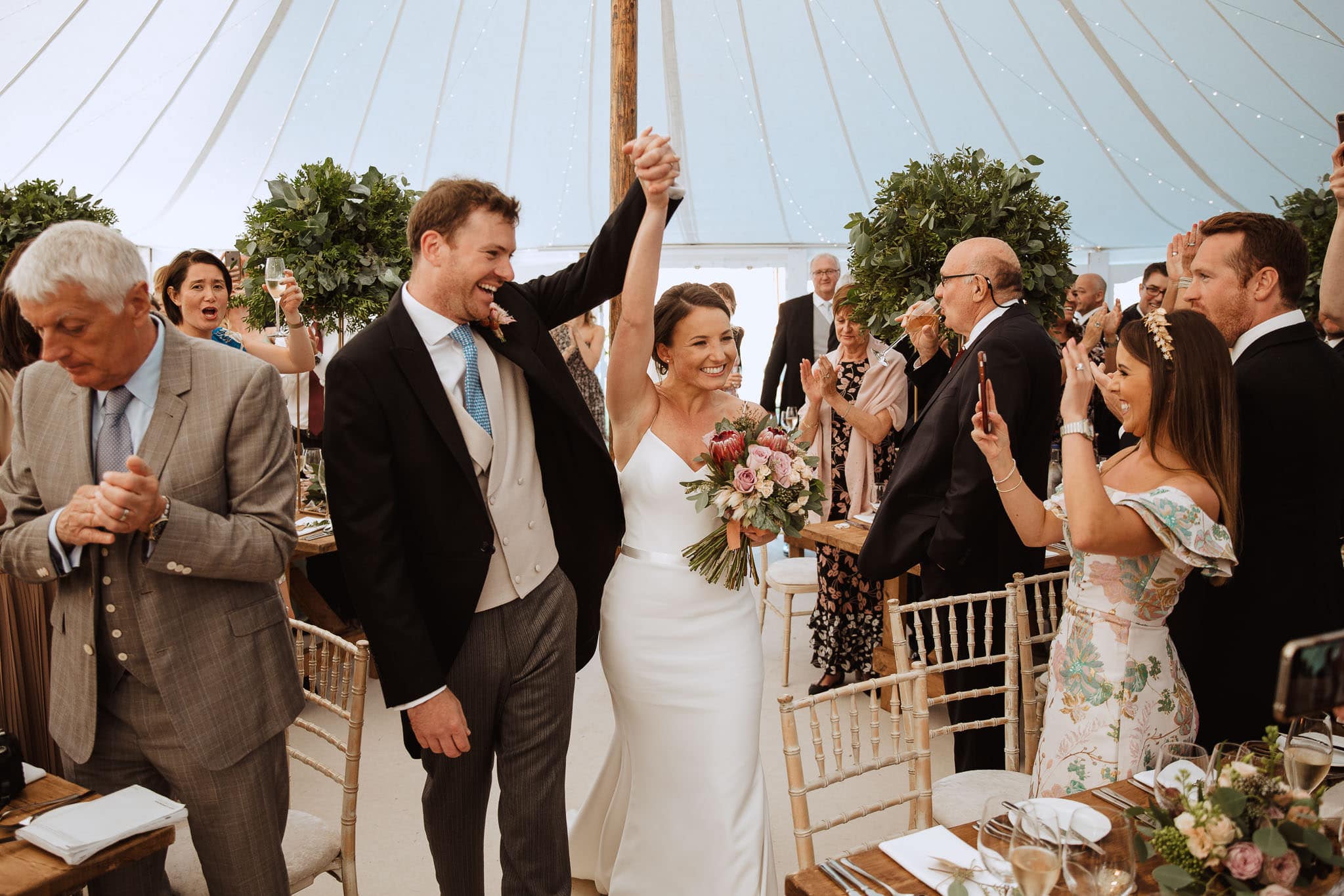 marquee wedding Derbyshire bride and groom entrance