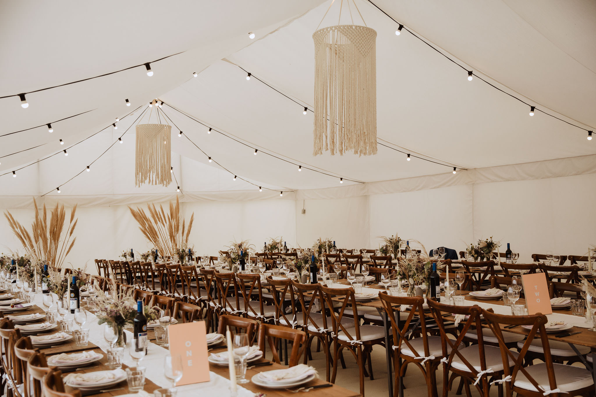 hanging macrame decoration in marquee