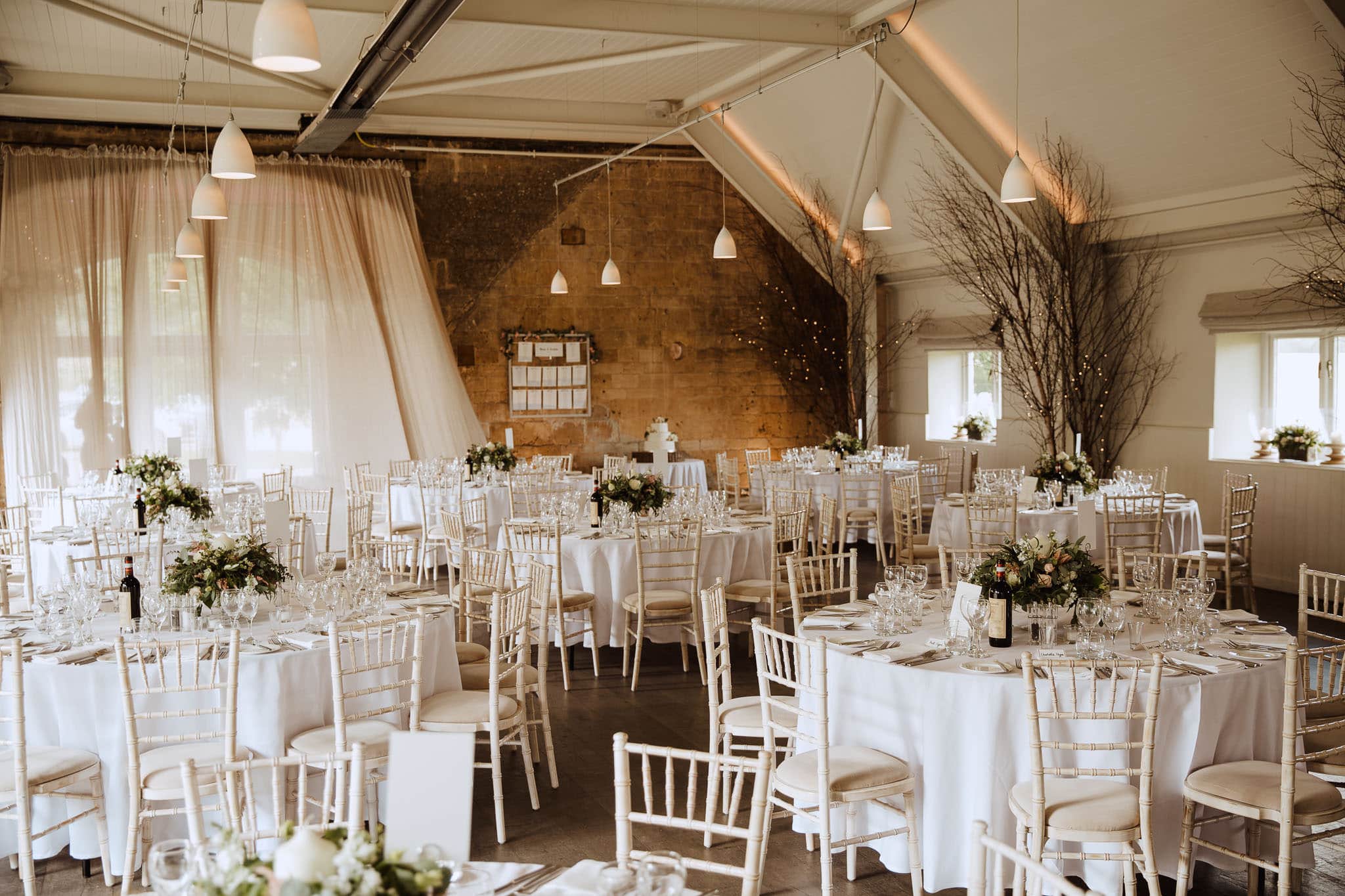 wedding breakfast at Lapstone Barn Wedding venue The Cotswolds