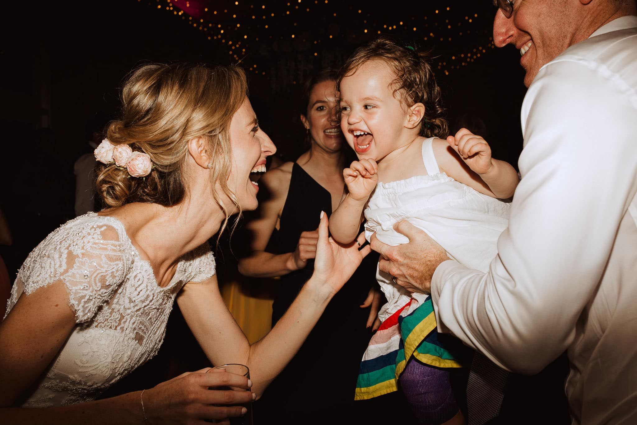 bride dancing with flower girl at Lapstone Barn