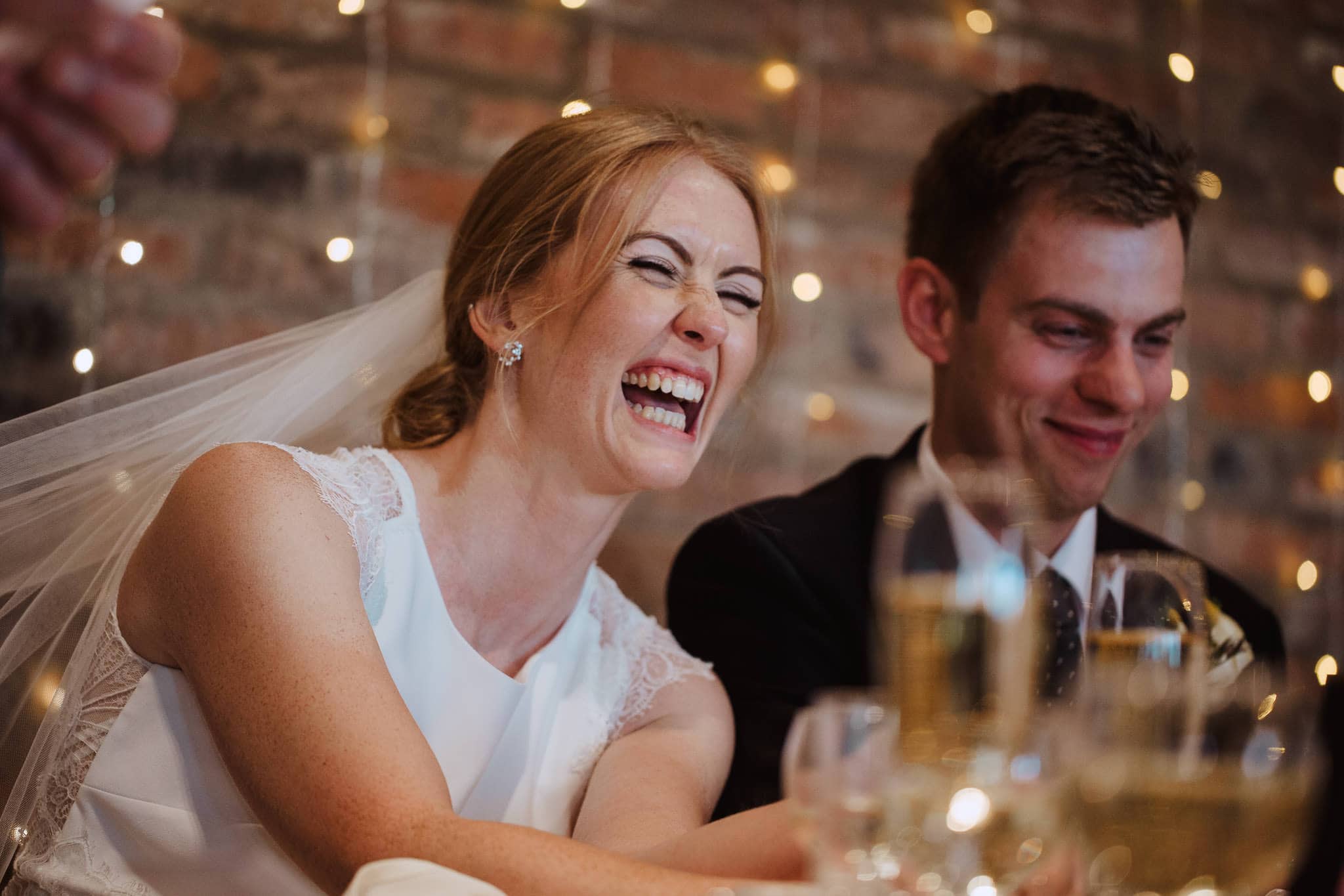 hilarious speeches bride laughing at Norton Fields wedding