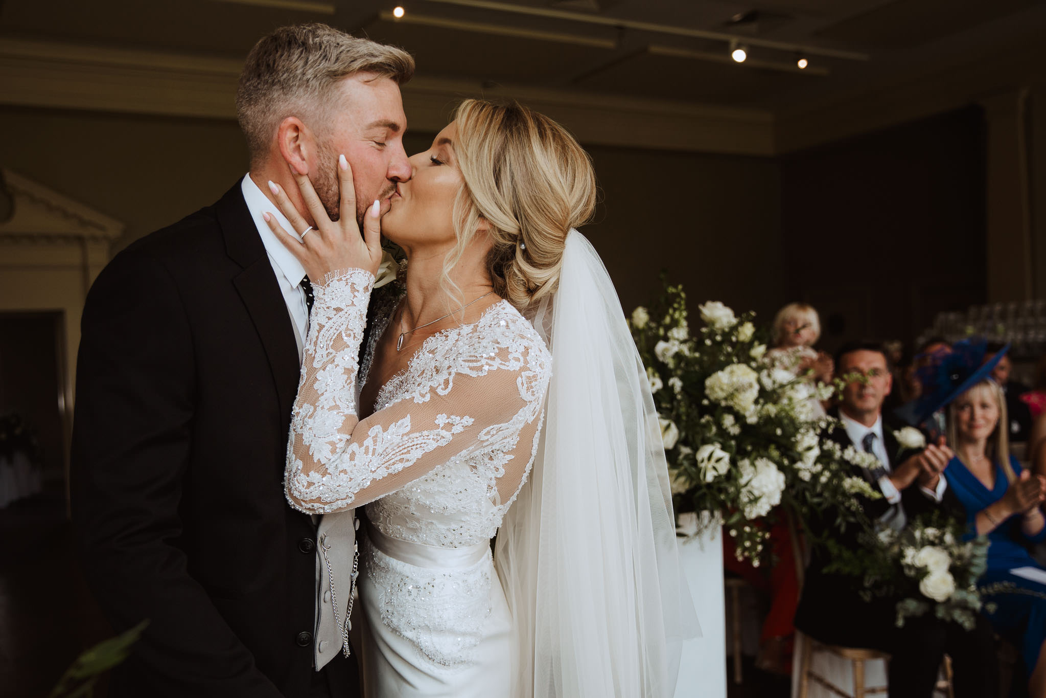 first kiss at Stubton Hall wedding