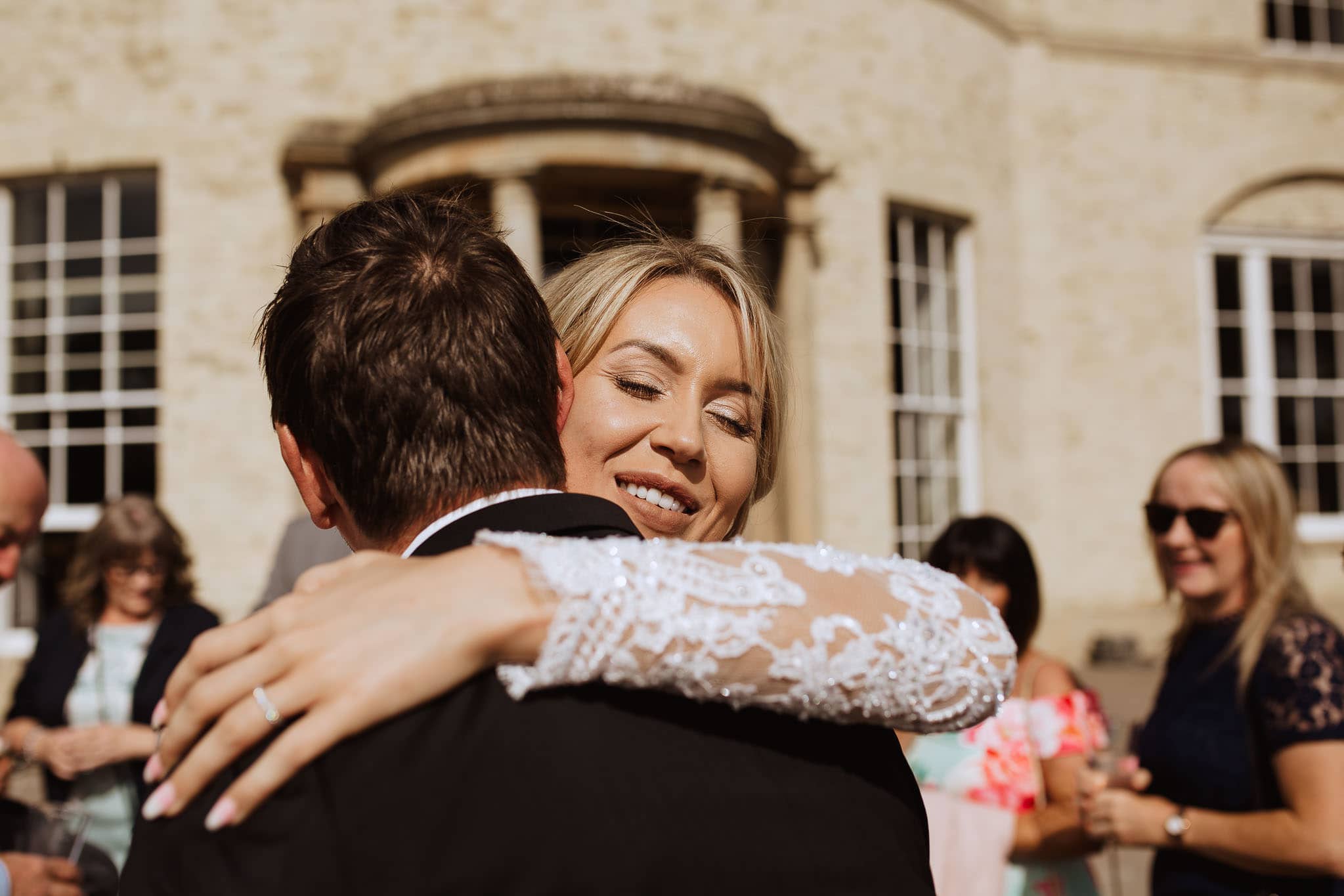 close up of bride hugging her Dad