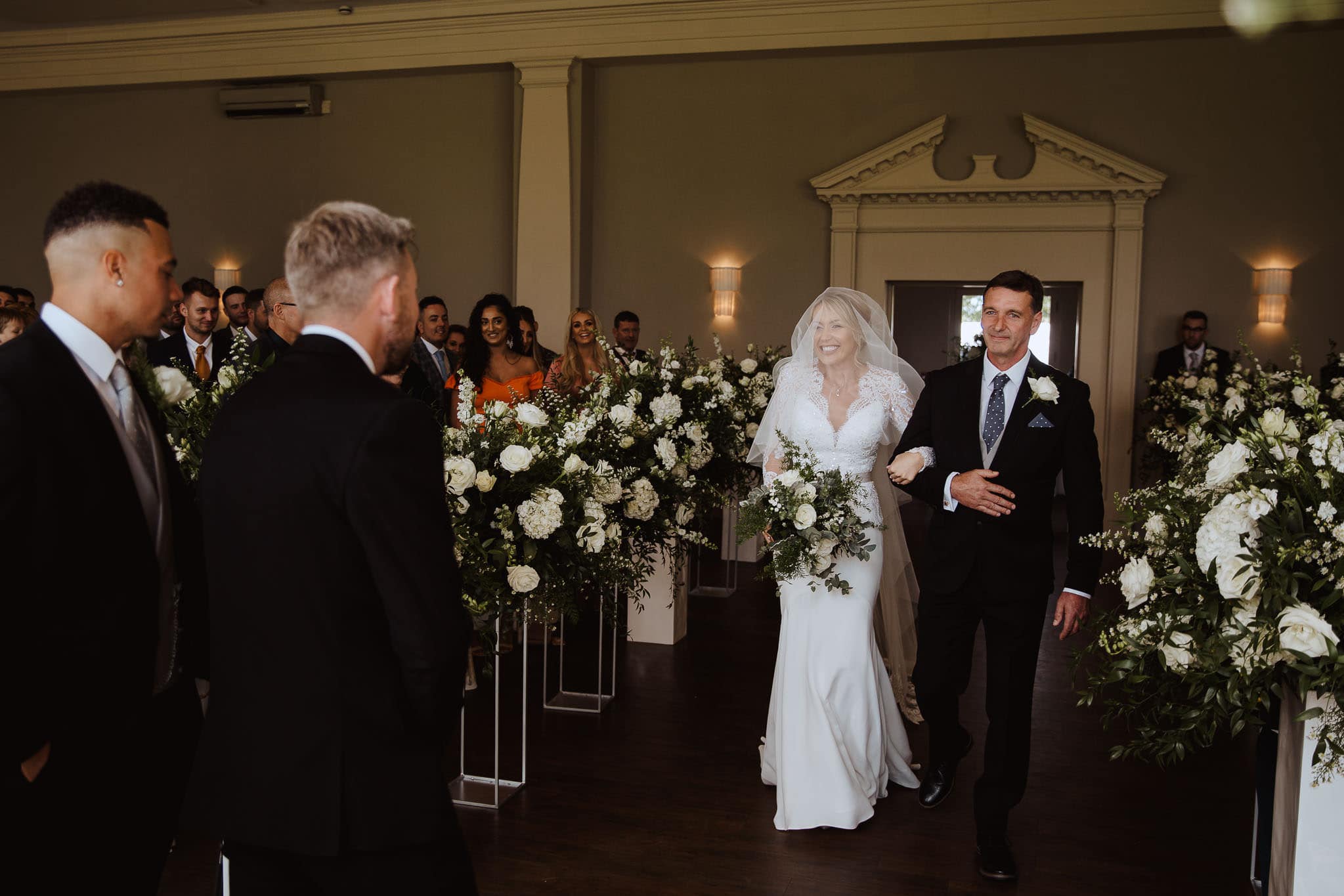 bride's entrance to the ceremony at Stubton Hall