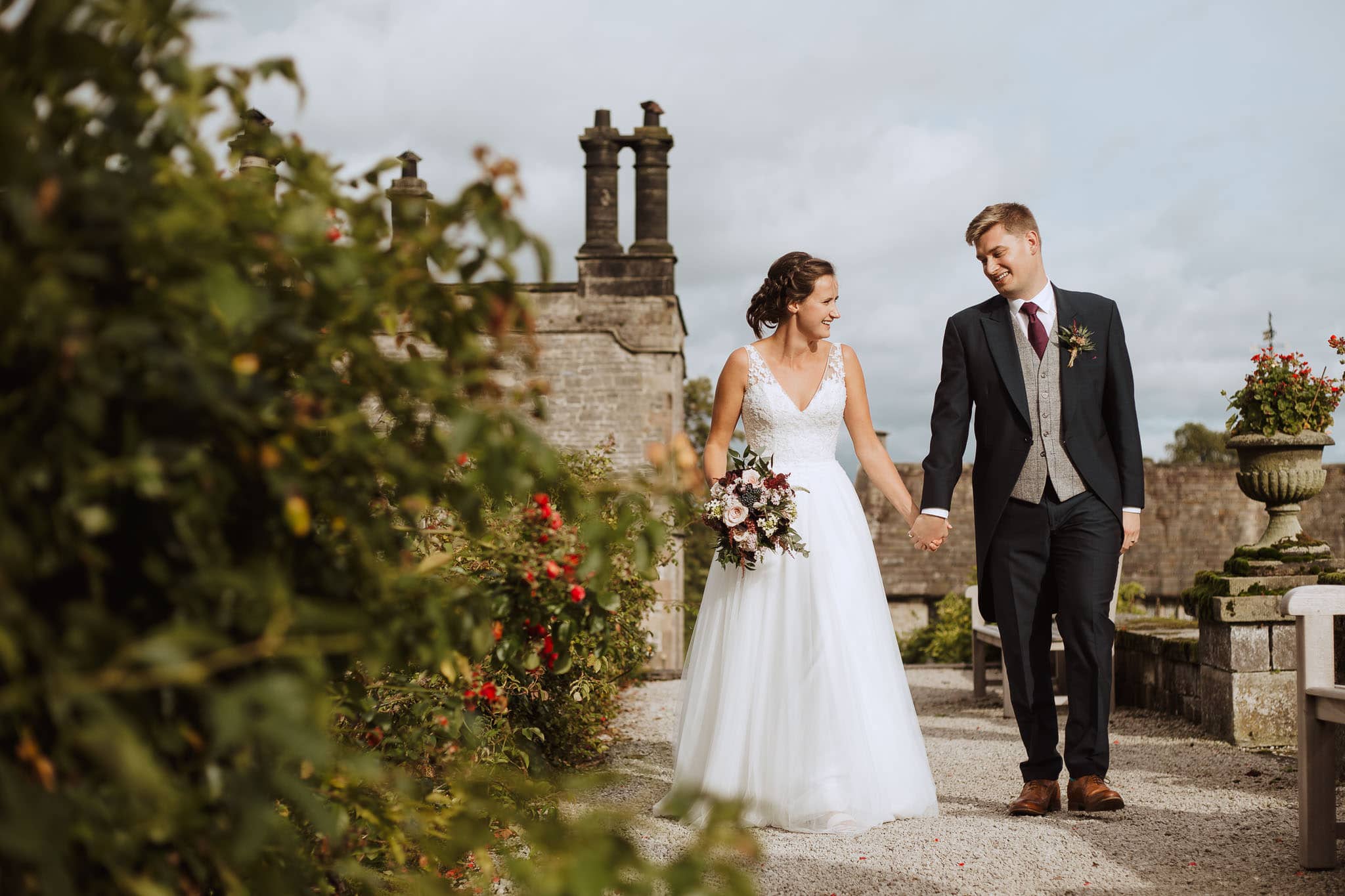 bride and groom wedding portraits at Tissington Hall Wedding