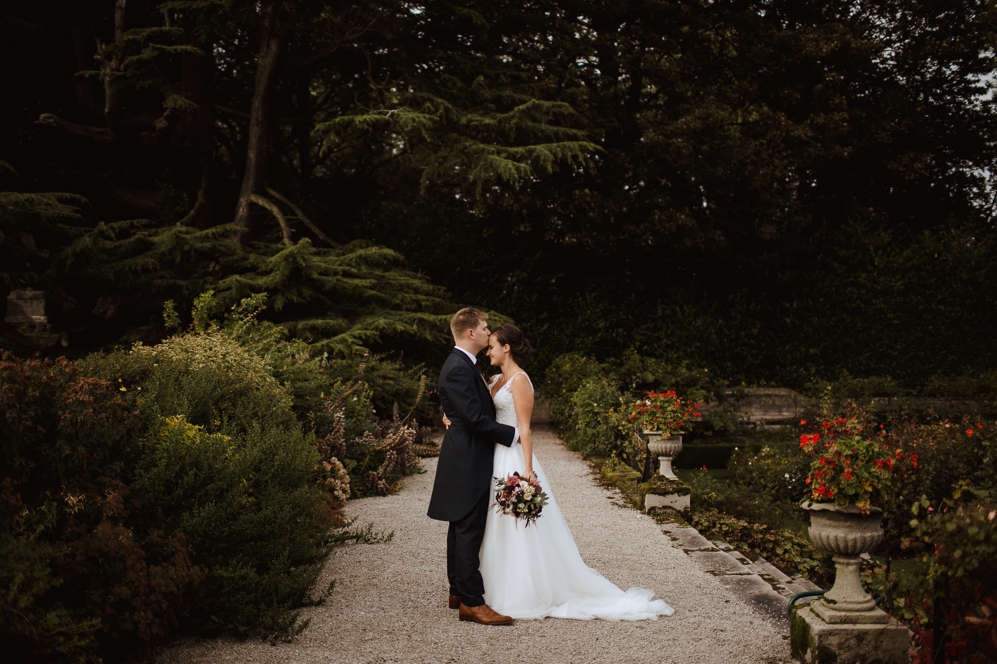 portrait of bride and groom Tissington Hall Wedding