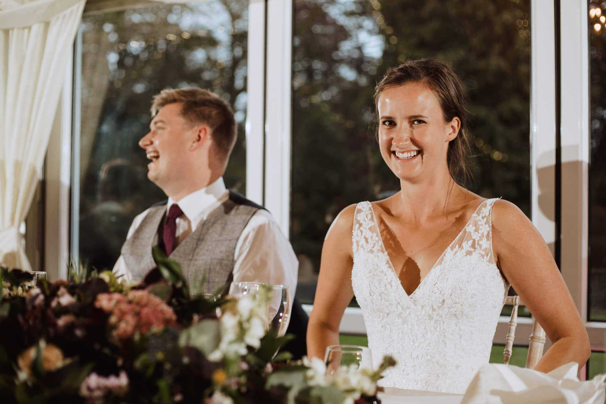 funny speeches in the marquee at Tissington Hall wedding