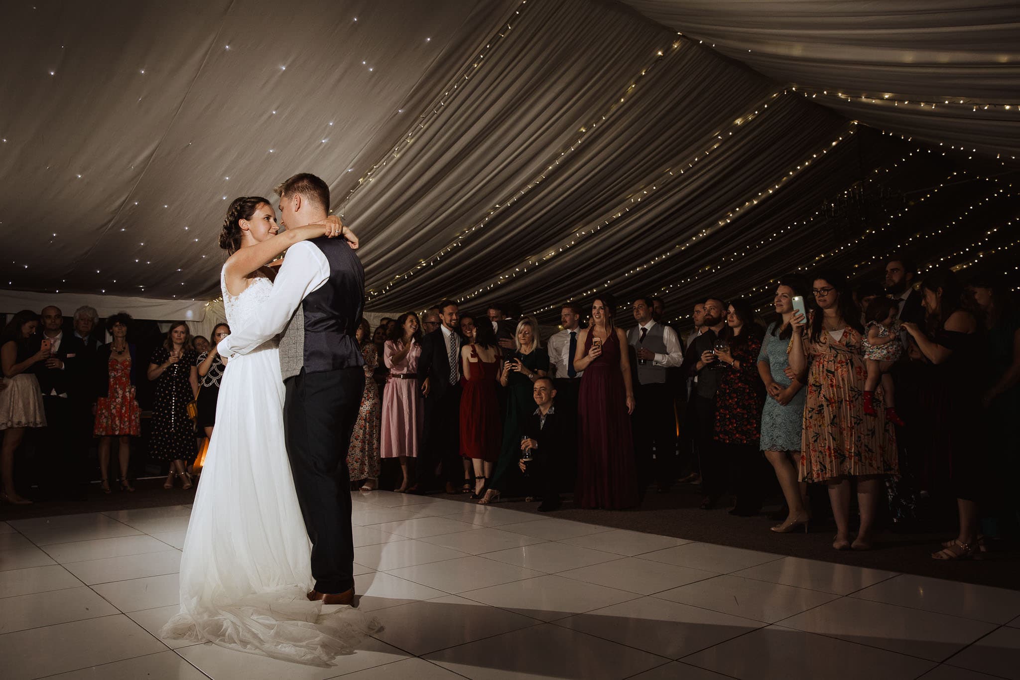 first dance in the marquee at Tissington Hall Wedding