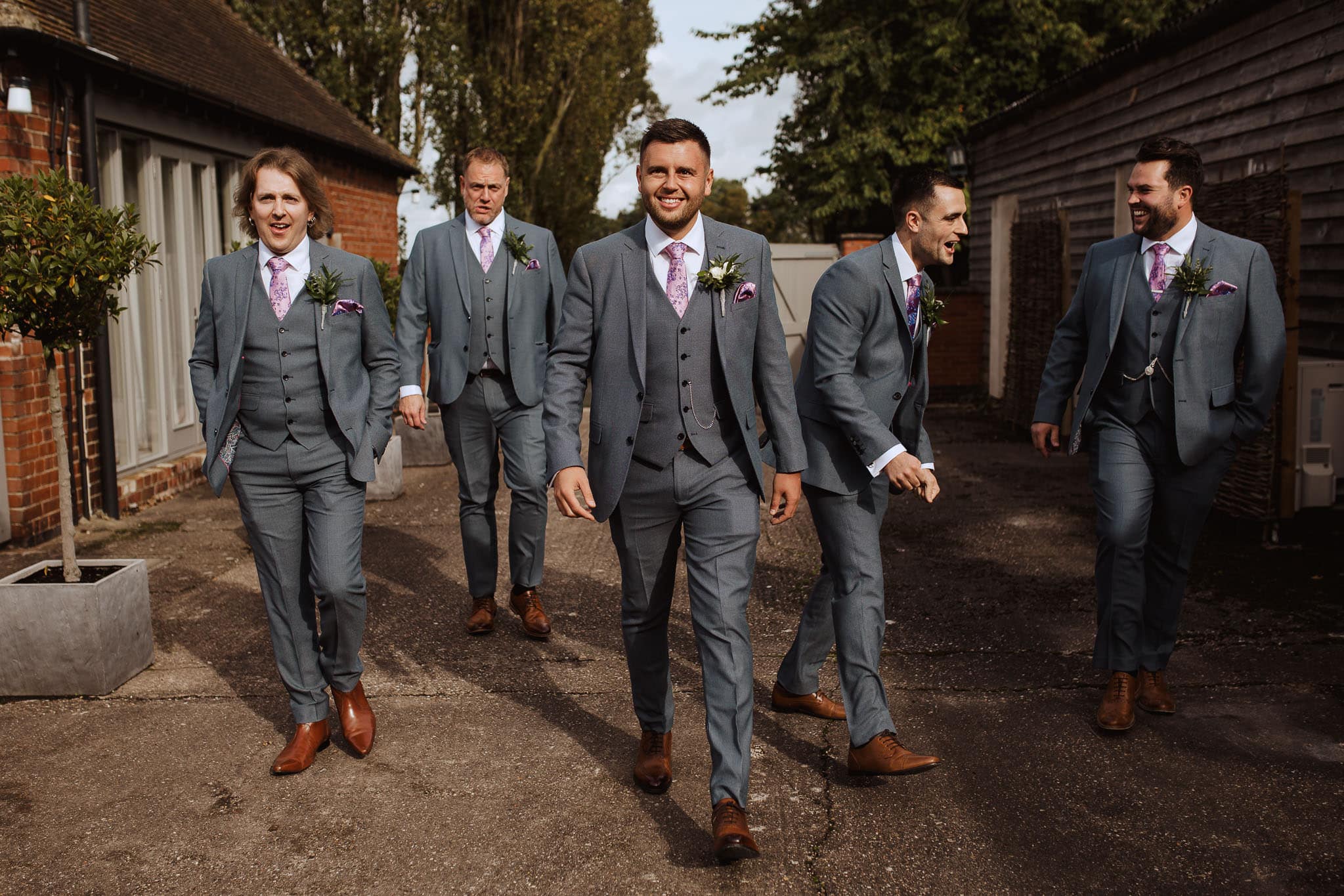 groomsmen arriving at Newton House Barns Wedding