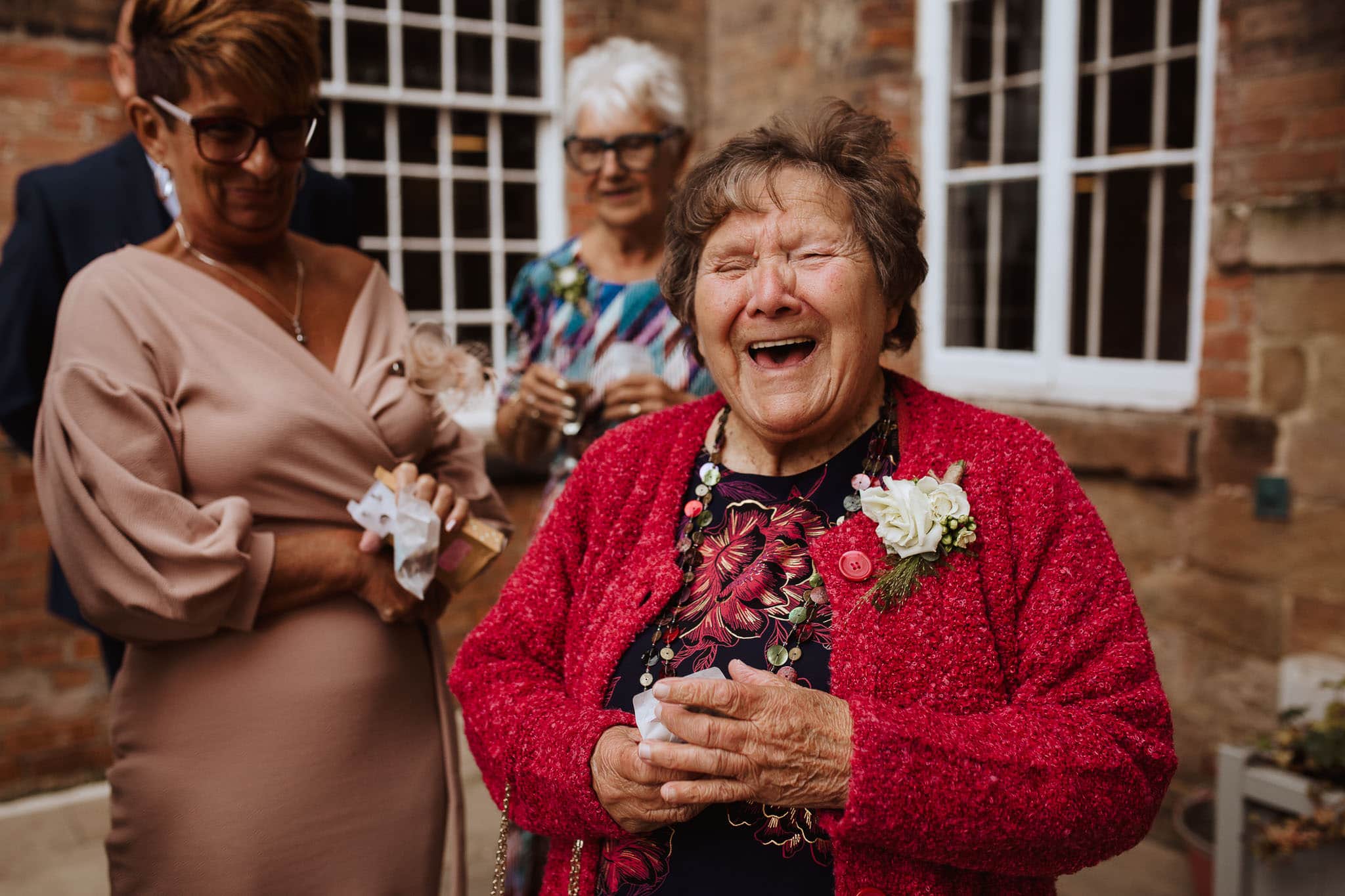 grandma laughing during confetti shot