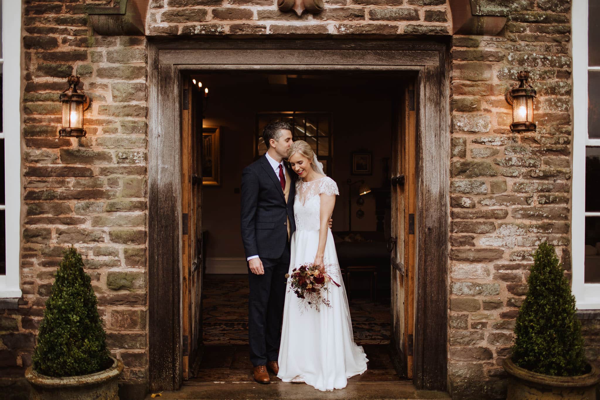 Autumn wedding portraits Dewsall Court, Herefordshire wedding