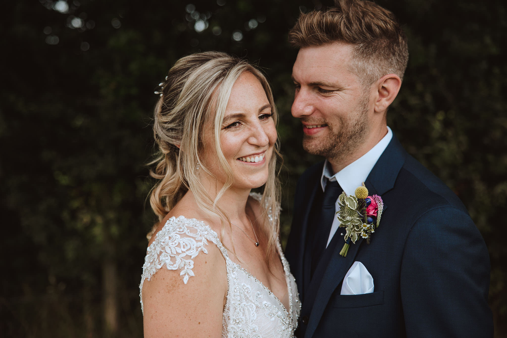 close up portrait of bride and groom