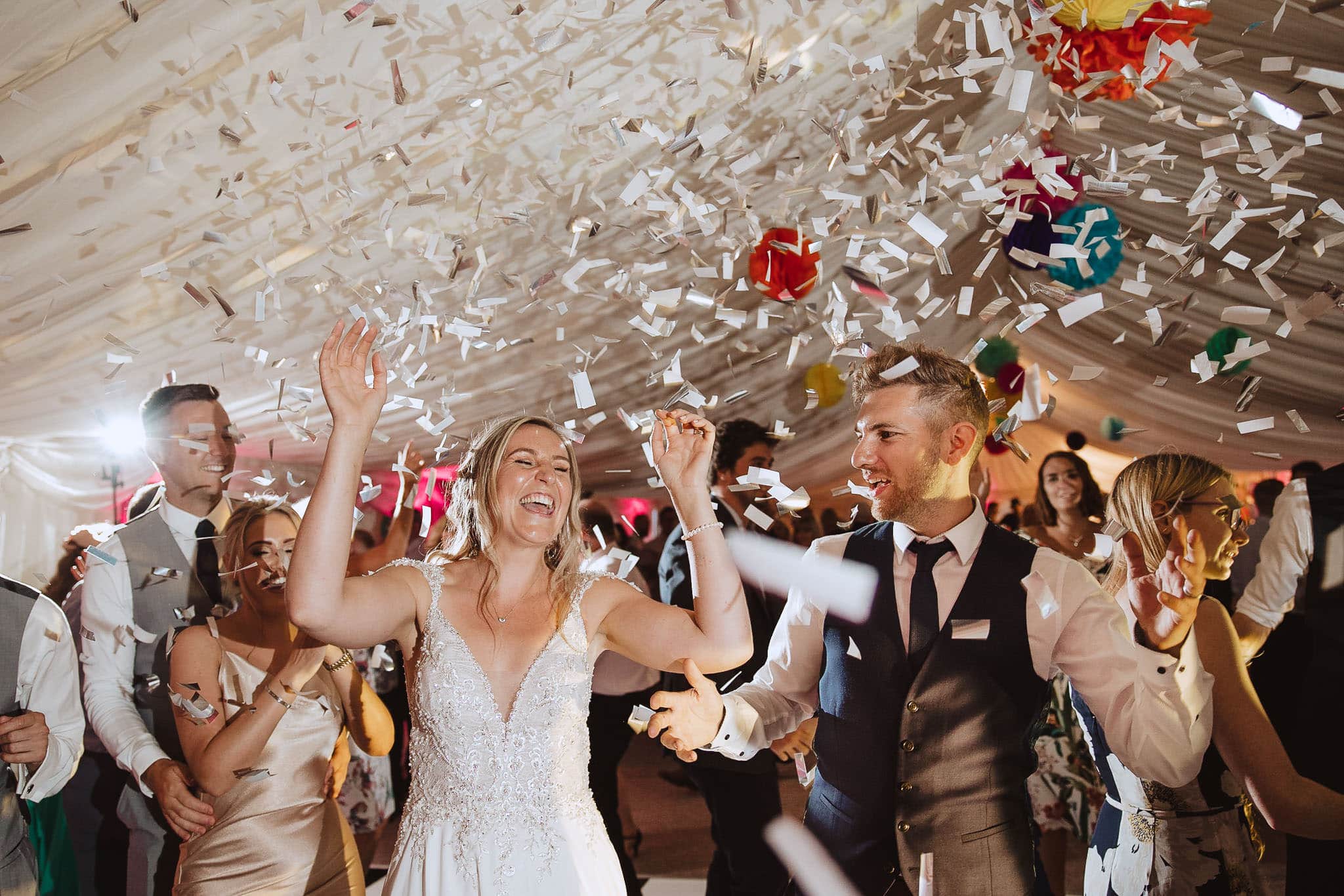 confetti cannon for bright colourful DIY wedding