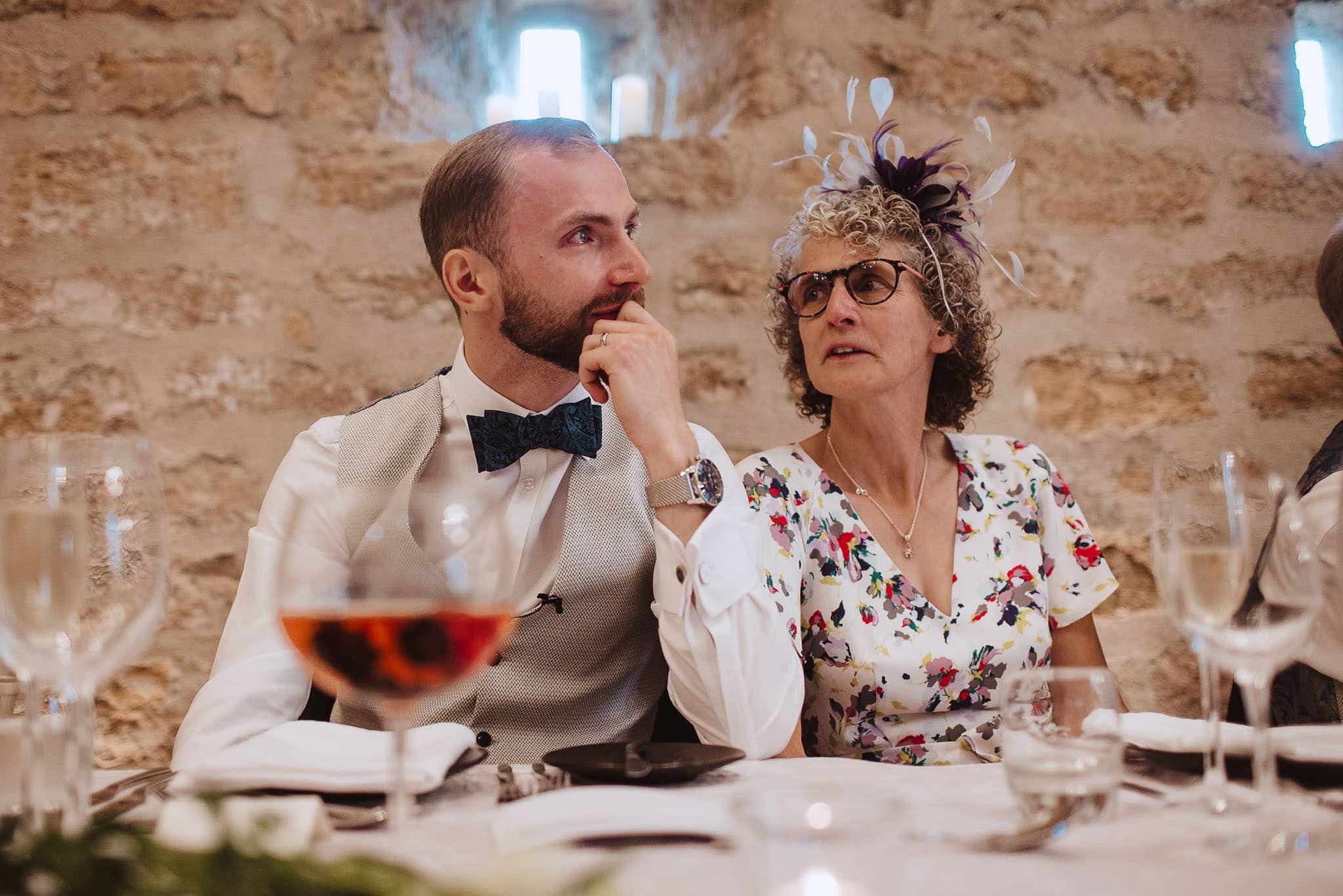 documentary moment of groom and his Mum at Hooton Pagnell Hall wedding