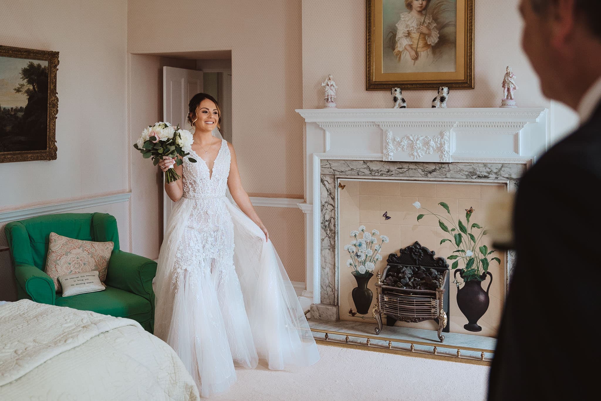 beautiful photograph of dress reveal at Hooton Pagnell Hall wedding