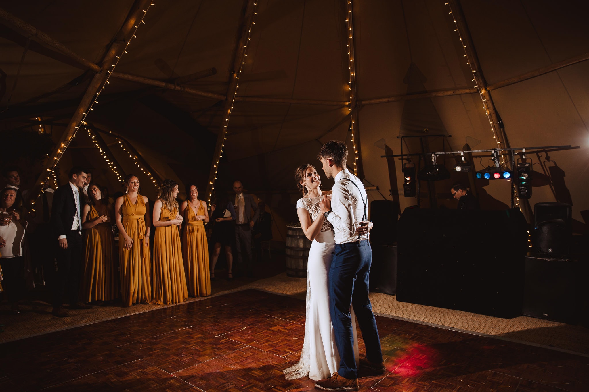 first dance in festoon lit tipi