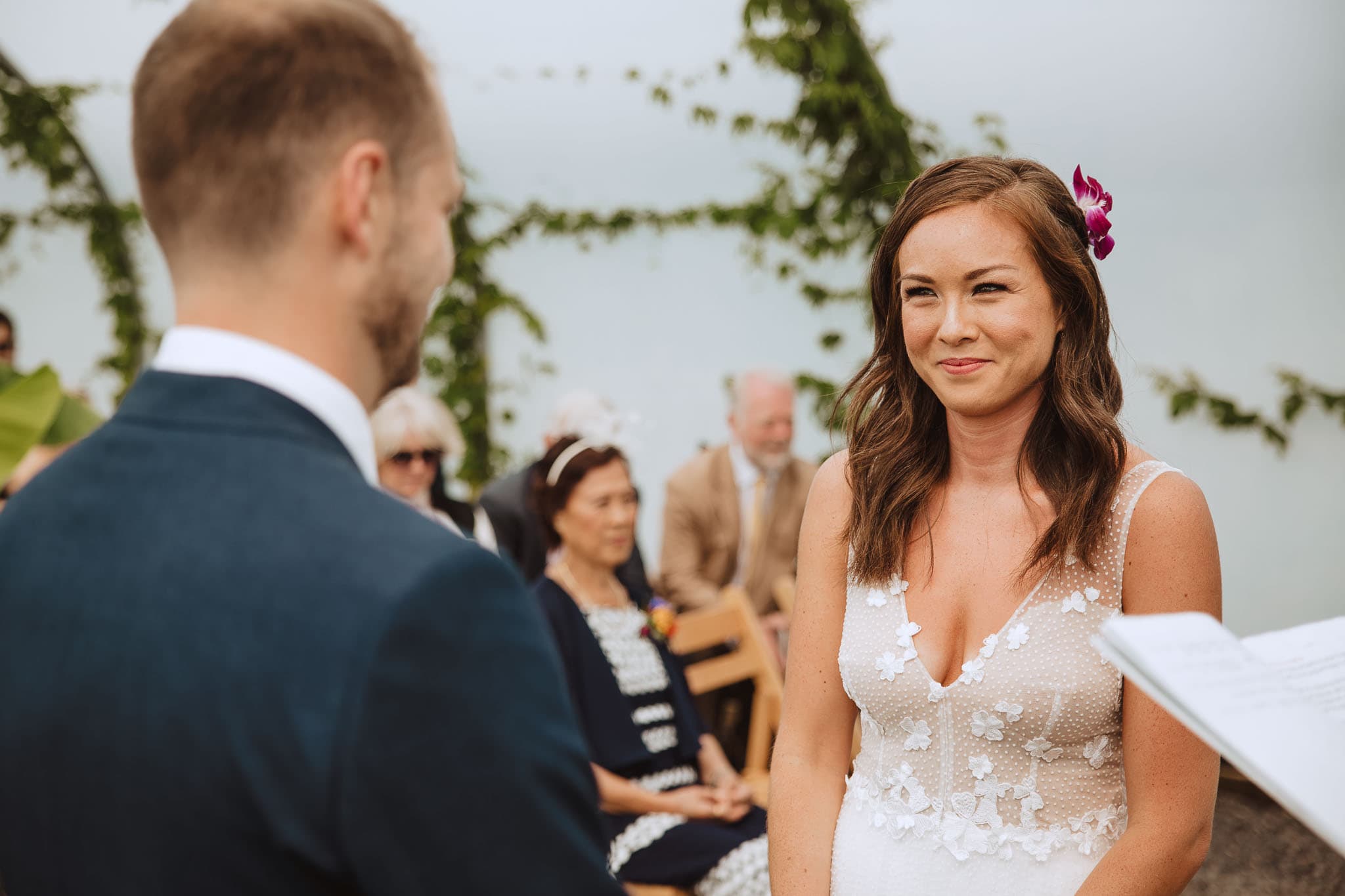 close up of bride and groom during their fusion wedding ceremony