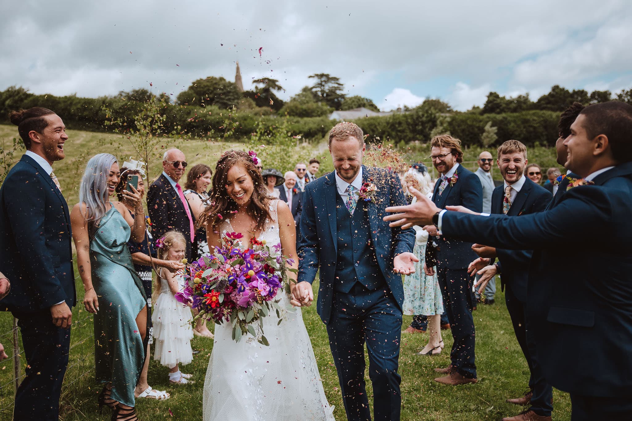 confetti shot at fusion wedding in Devon