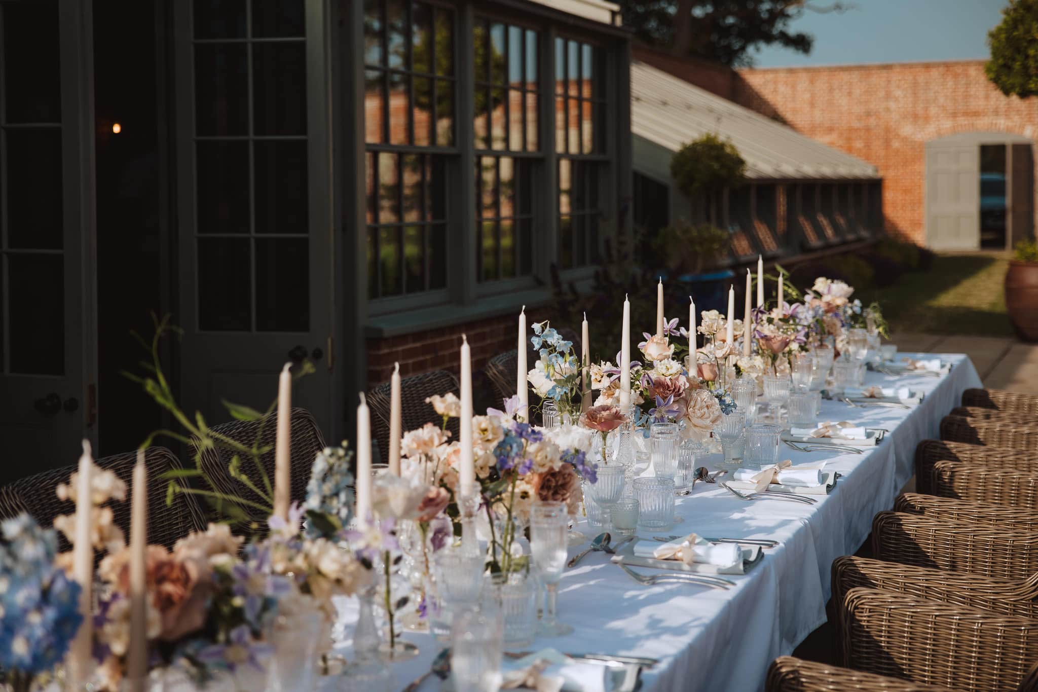 beautiful long table set up for intimate wedding breakfast at Wilderness Reserve wedding